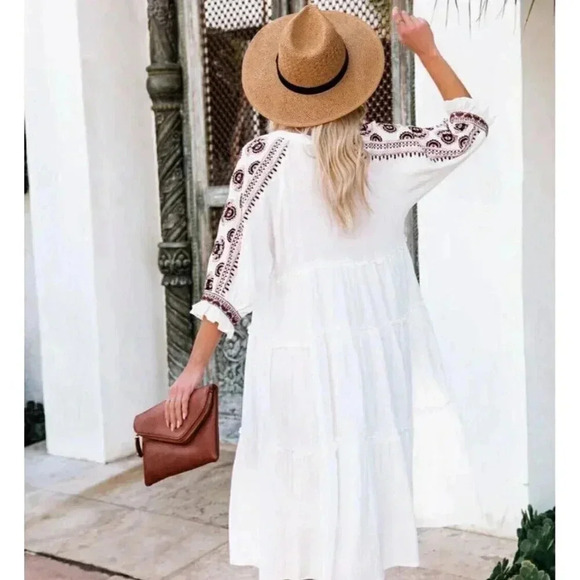 EN CRÈME WAY OF LIFE COTTON EMBROIDERED MIDIDRESS SIZE S - Picture 3 of 13